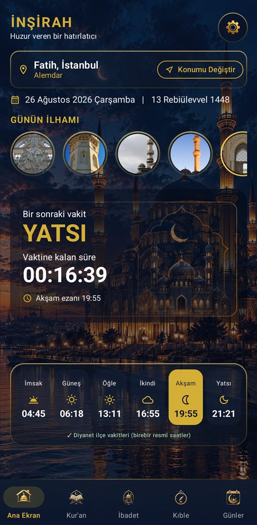 Namaz Vakti & Ezan — İnşirah — Namaz Vakitleri — Dünyanın Her Yerinde